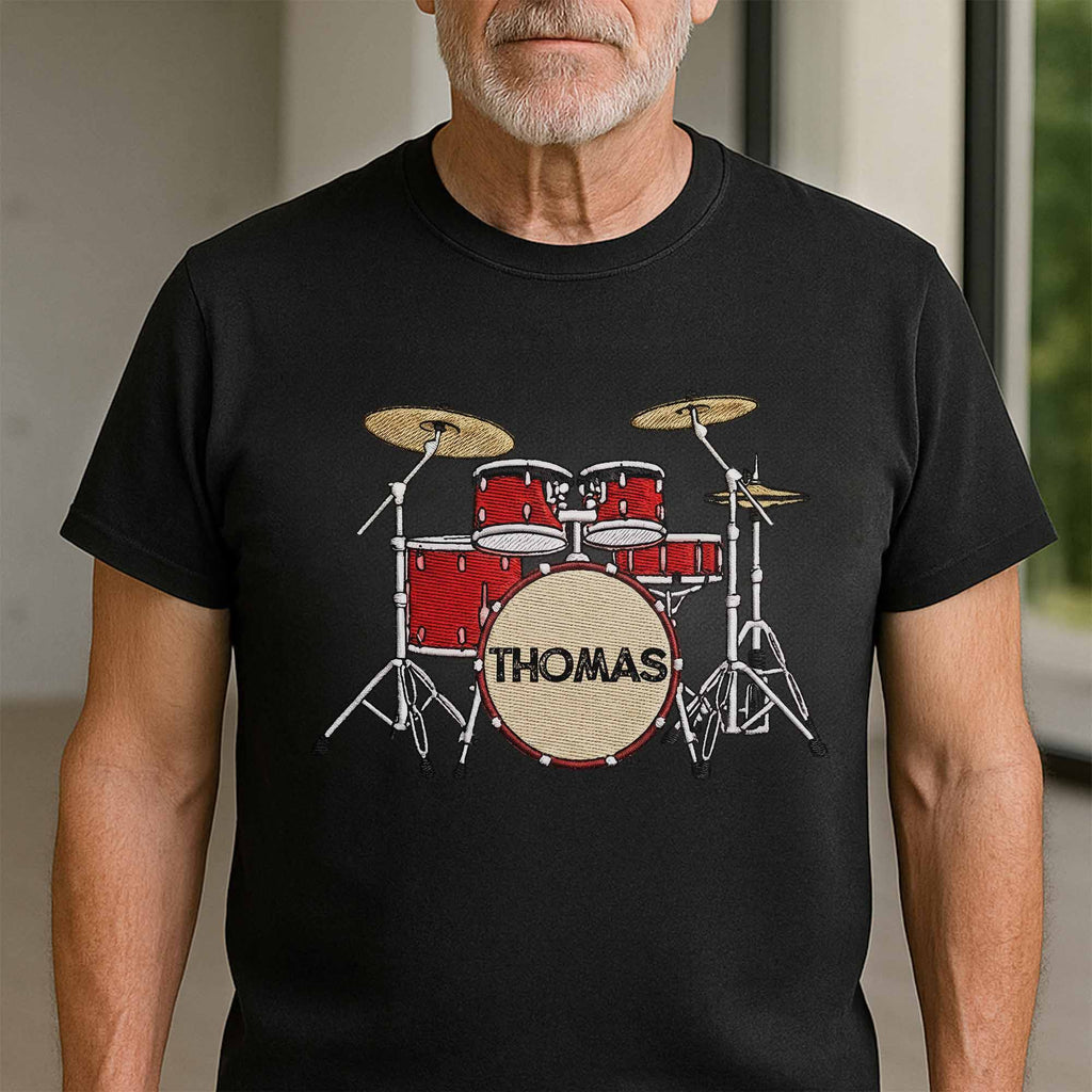 Drummer Personalized Custom Drum Set With 3D Embroidery - Personalized Custom Unisex T-shirt, Hoodie - MUSIC069_BBAS