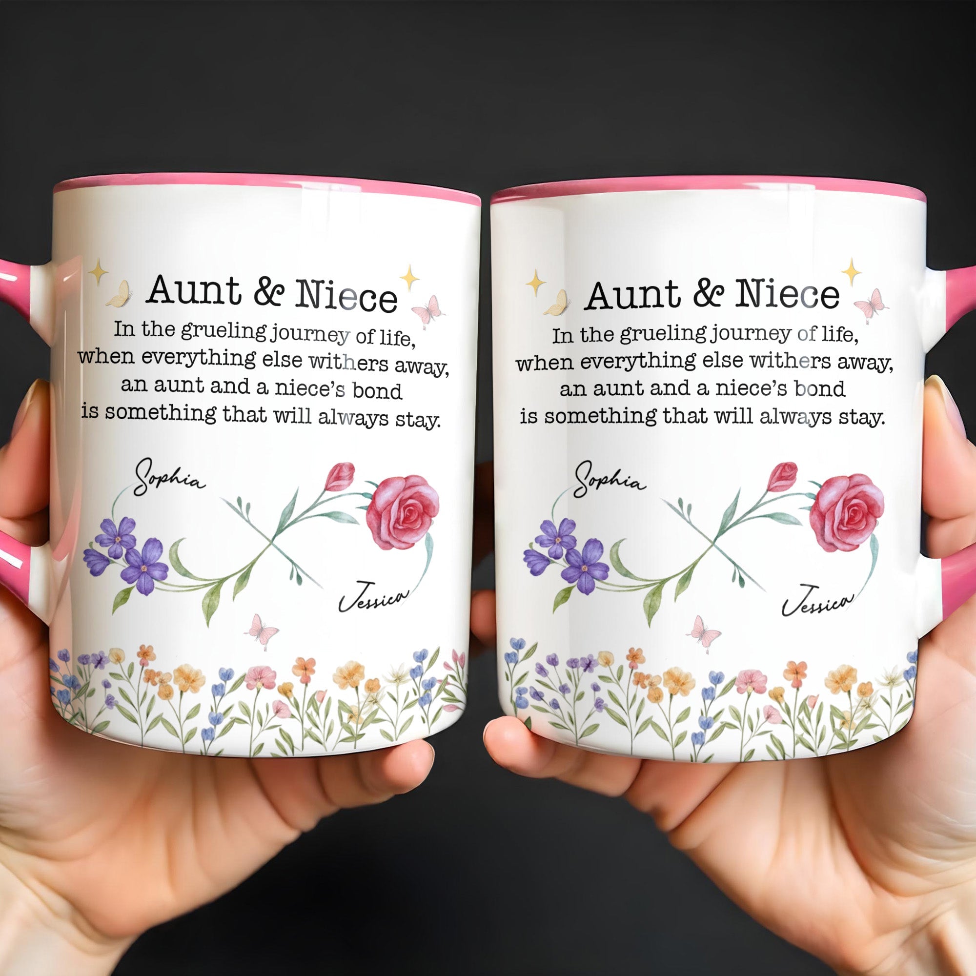 Aunt & Niece Everlasting Bond With Flowers And Butterfly