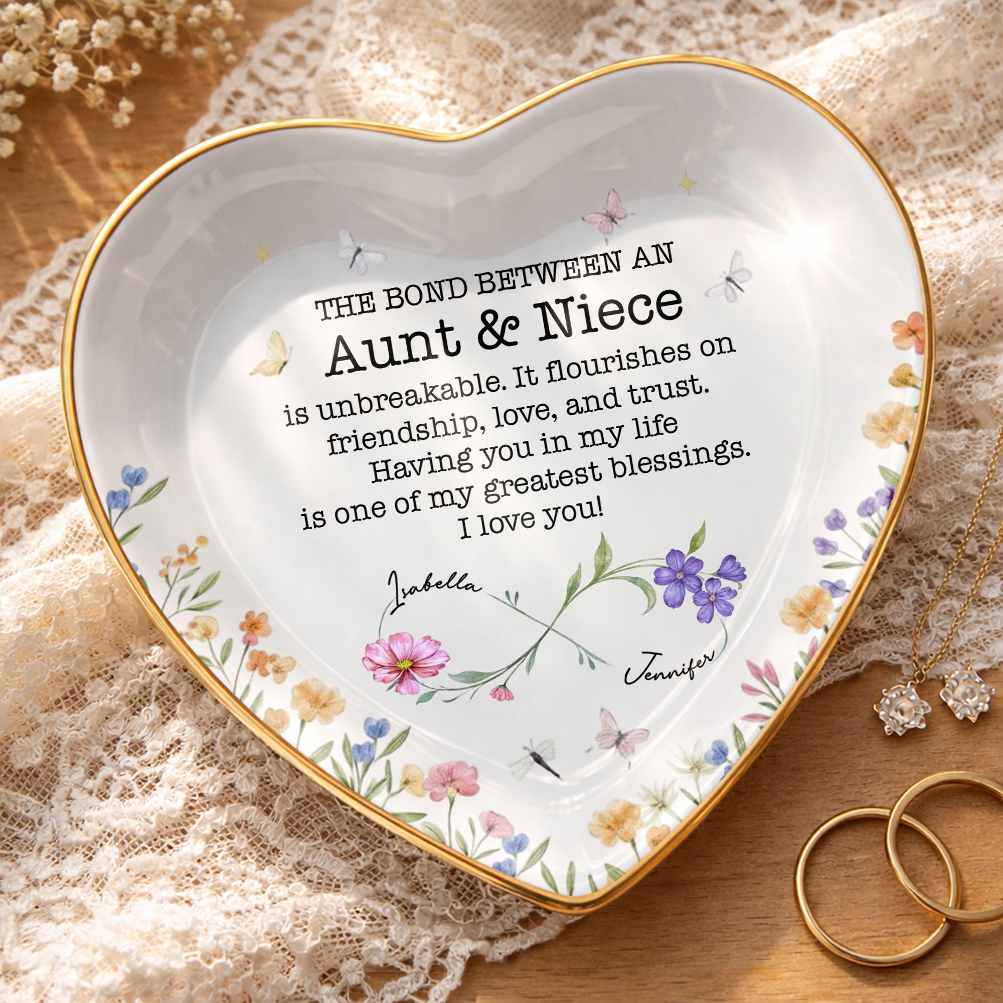 The Bond Between An Aunt And Niece Unbreakable Flower Butterfly Heart