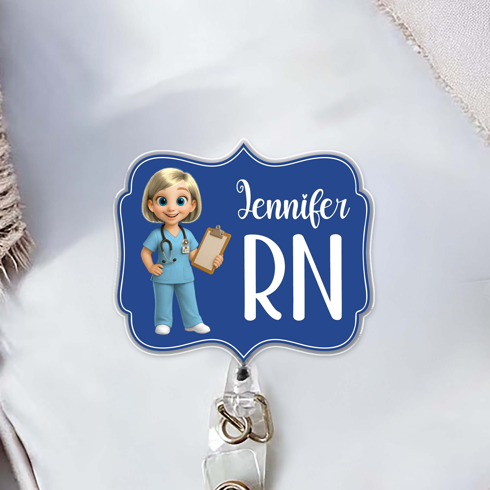 Custom Cheerful Cartoon Nurse Badge Reel
