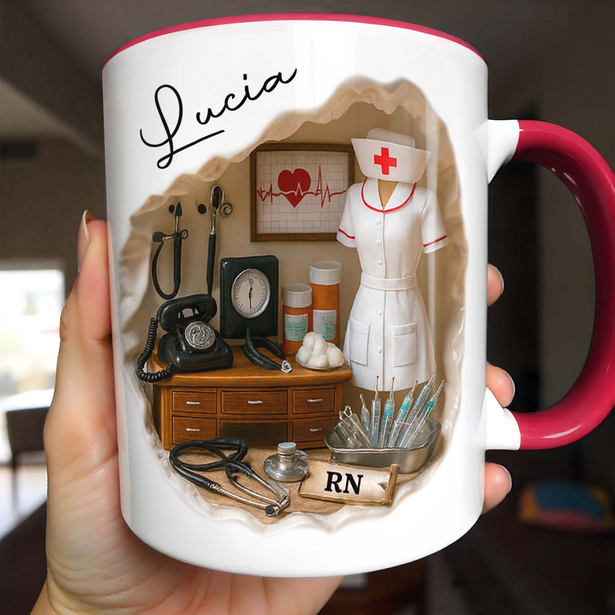 Tribute To Healthcare Professionals Featuring Nurse Uniform And Medical Tools - Personalized Custom Accent Mug - NUR035_AMUG