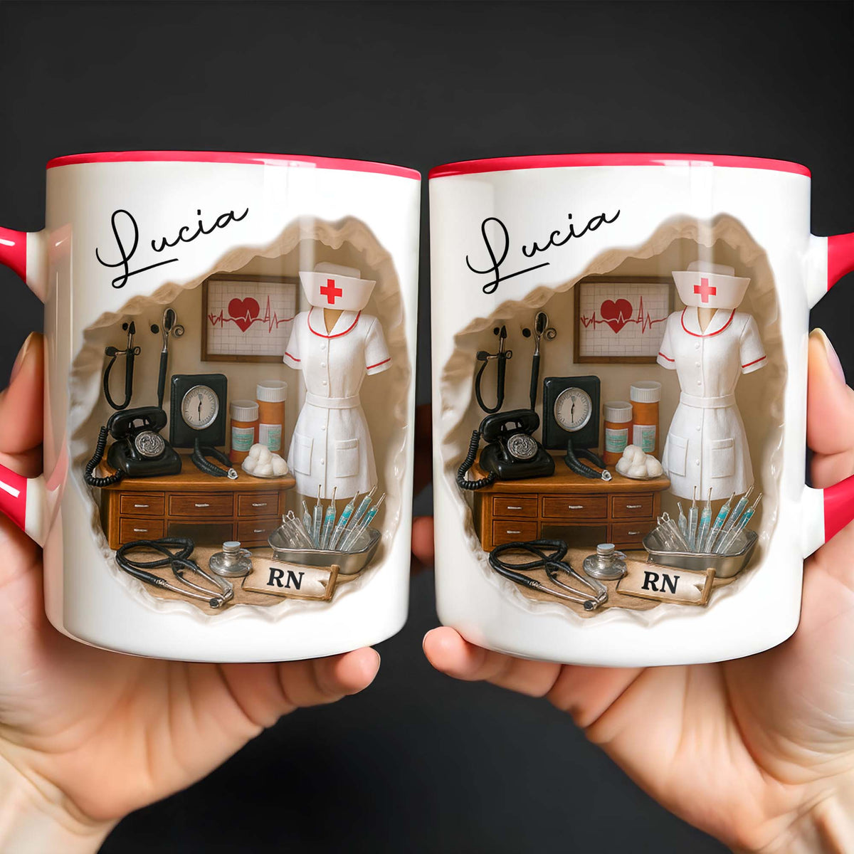 Tribute To Healthcare Professionals Featuring Nurse Uniform And Medical Tools - Personalized Custom Accent Mug - NUR035_AMUG