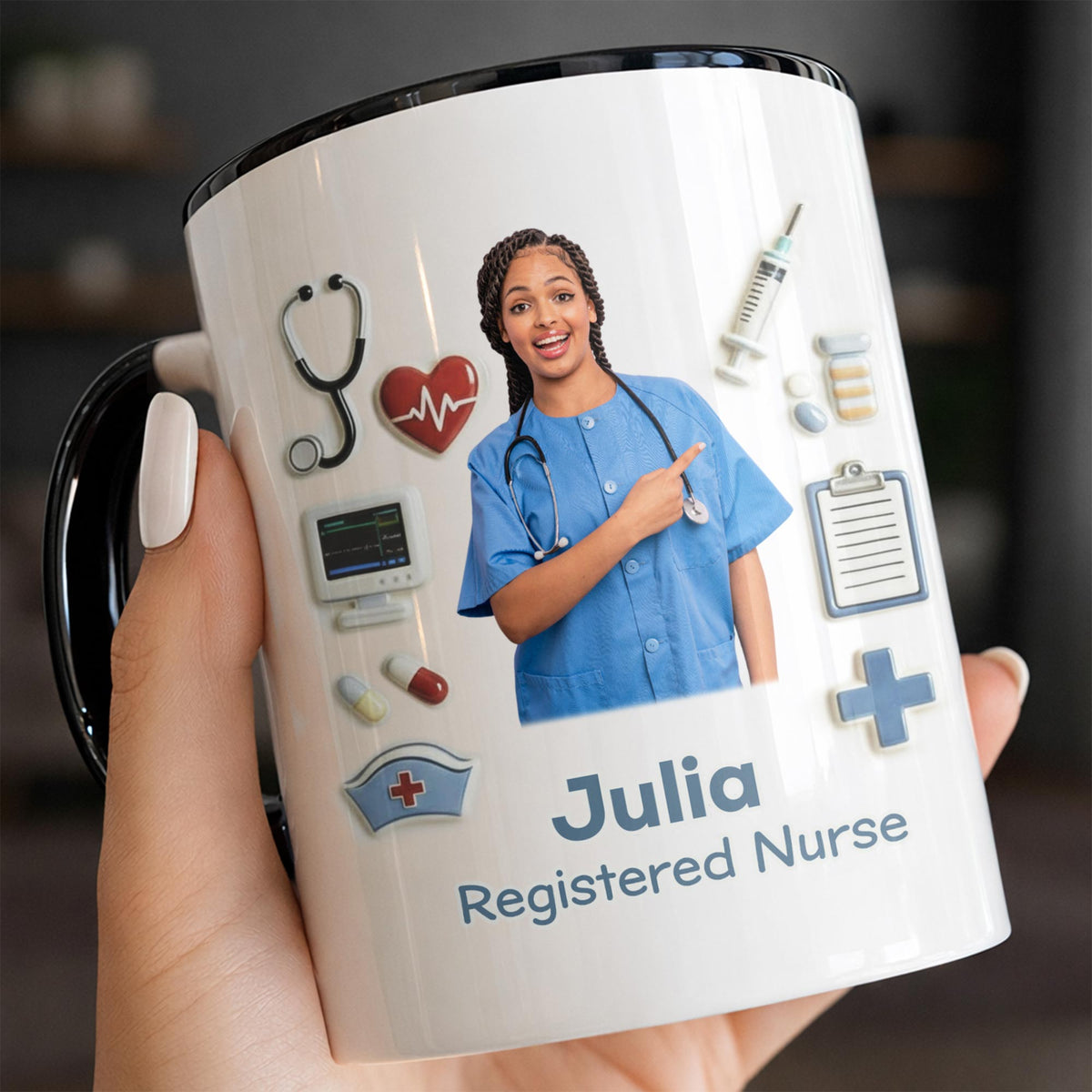 Registered Nurse With Stethoscope And Medical Icons