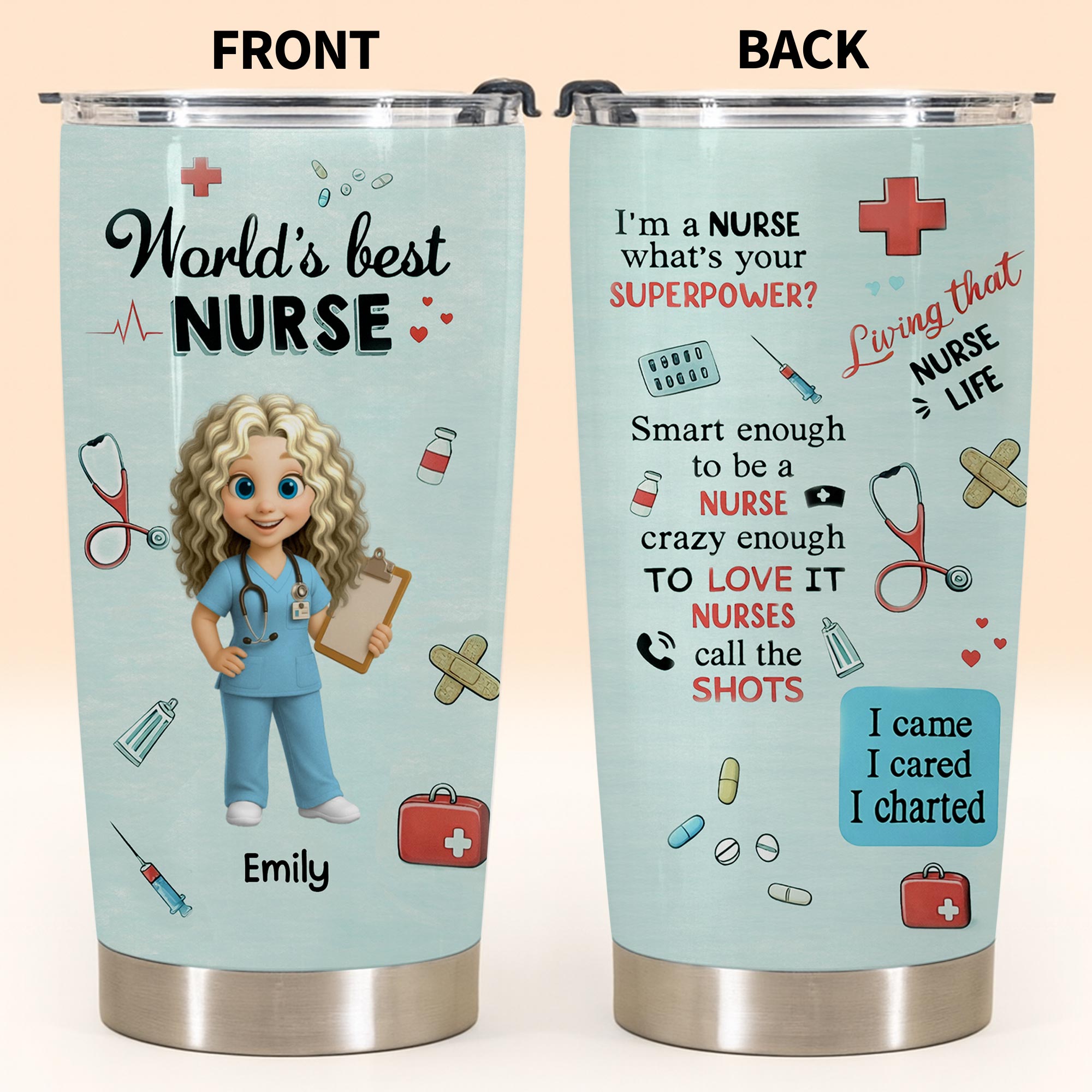 World's Best Nurse, Medical Symbols - Personalized Custom Stainless Steel Tumbler 20oz 30oz - NUR061_TB