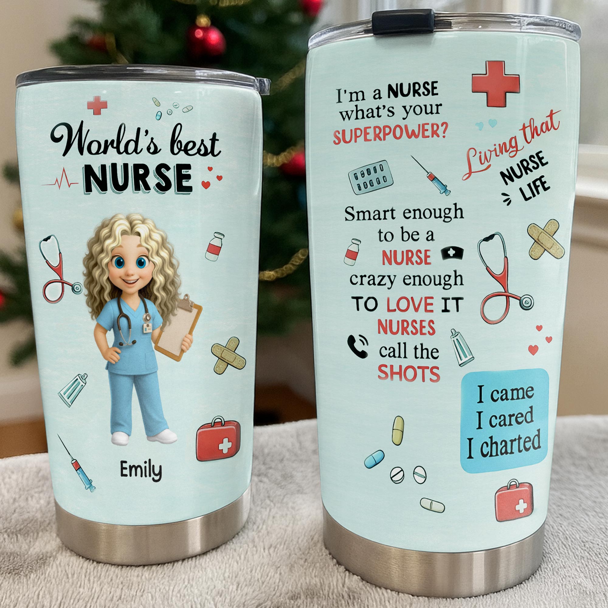 World's Best Nurse, Medical Symbols - Personalized Custom Stainless Steel Tumbler 20oz 30oz - NUR061_TB