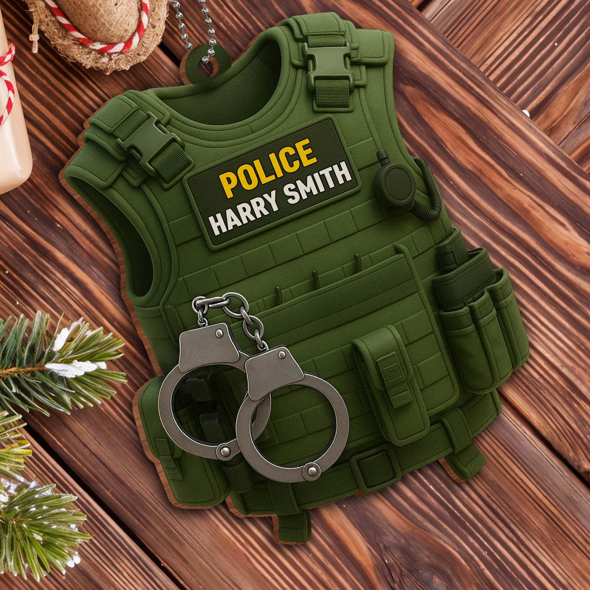 Personalize With Your Officer's Name And Rank, Police Vest And Handcuffs