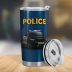 Honor And Serve With Commitment To Quality, Police Car and Badge