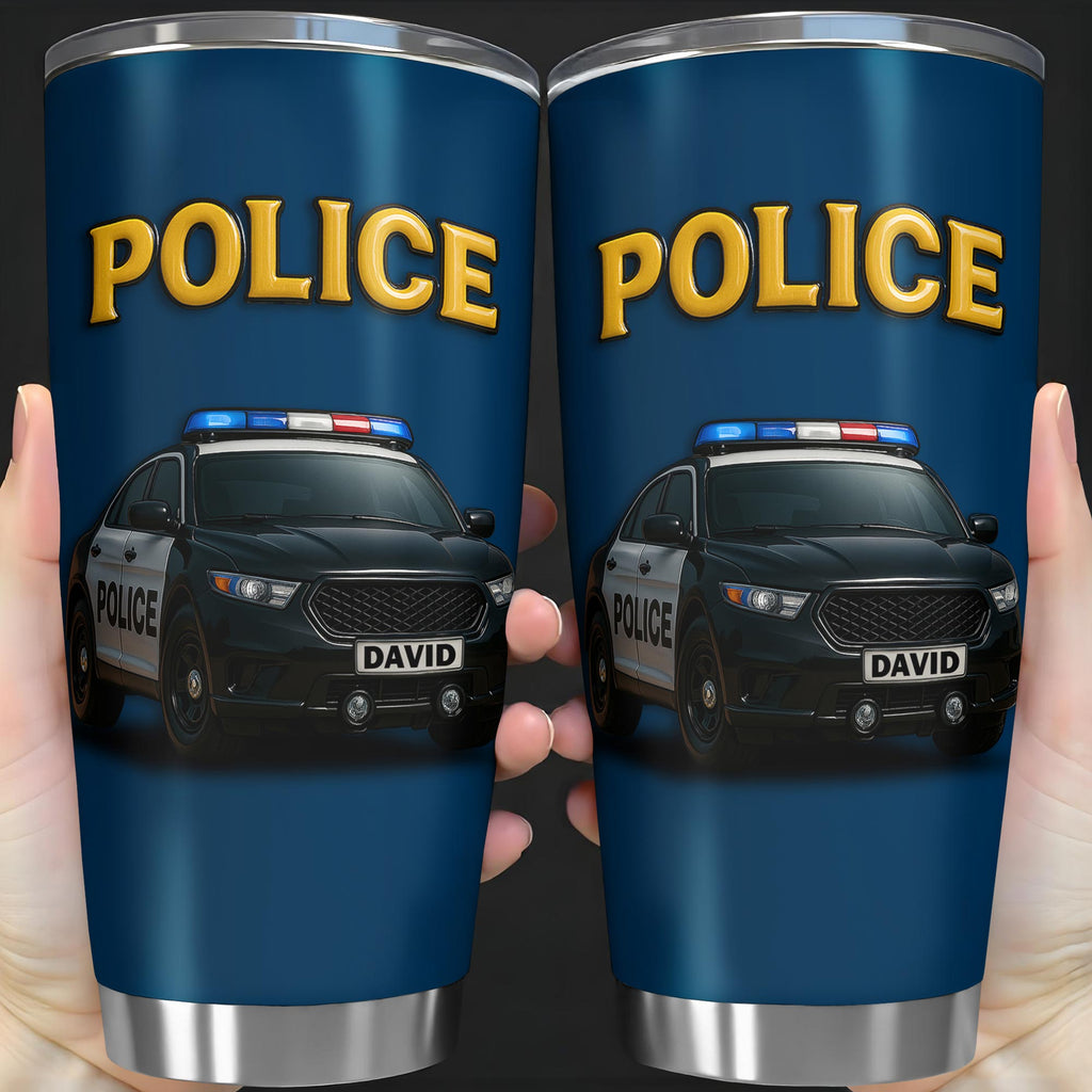 Honor And Serve With Commitment To Quality, Police Car and Badge