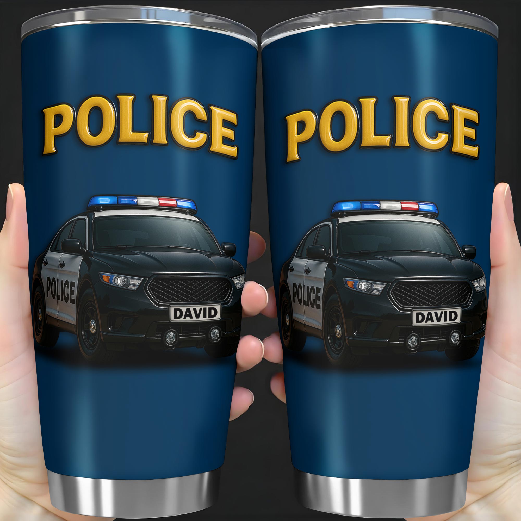 Honor And Serve With Commitment To Quality, Police Car and Badge