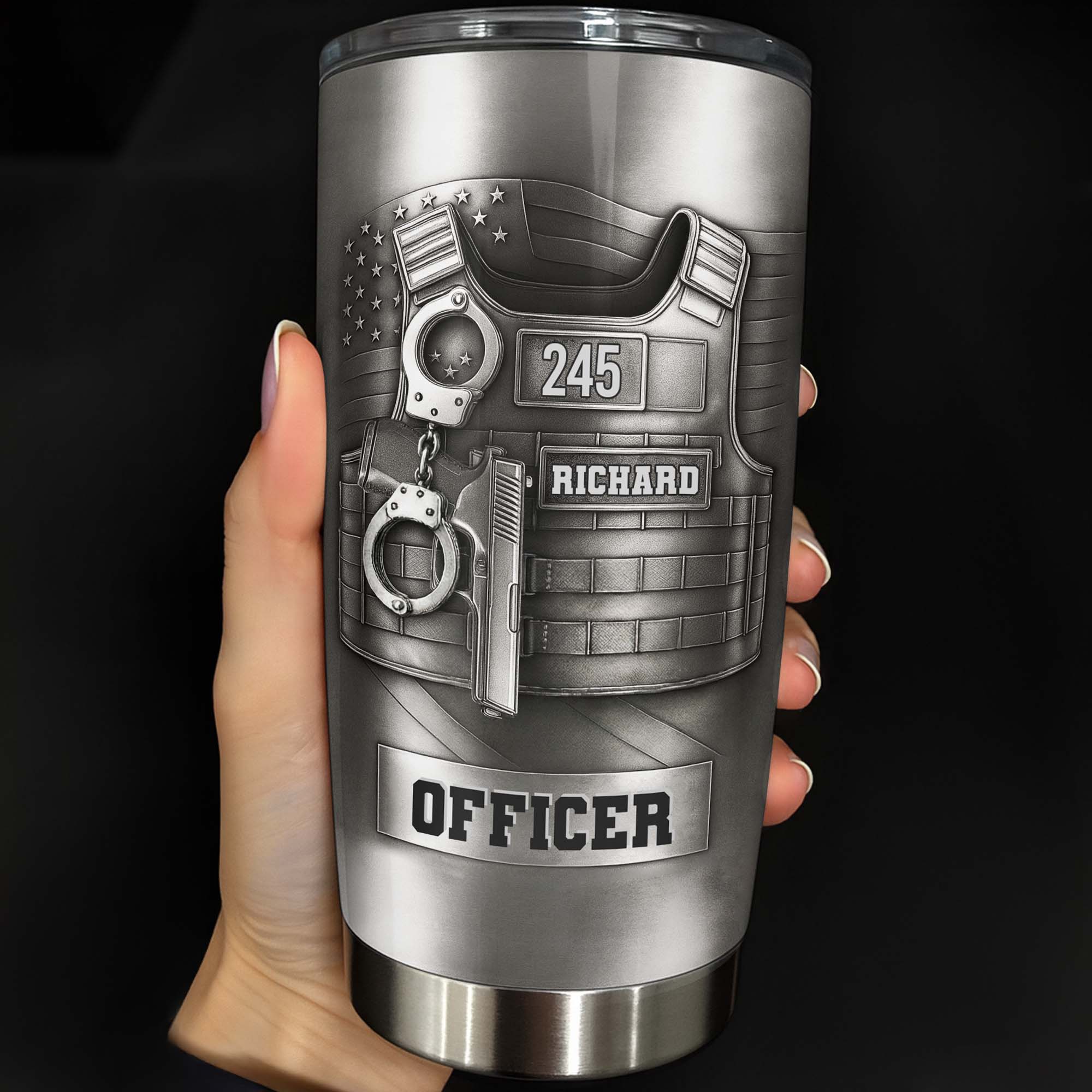Celebrating Our Courageous Officers, Police Badge, Handcuffs, Gun