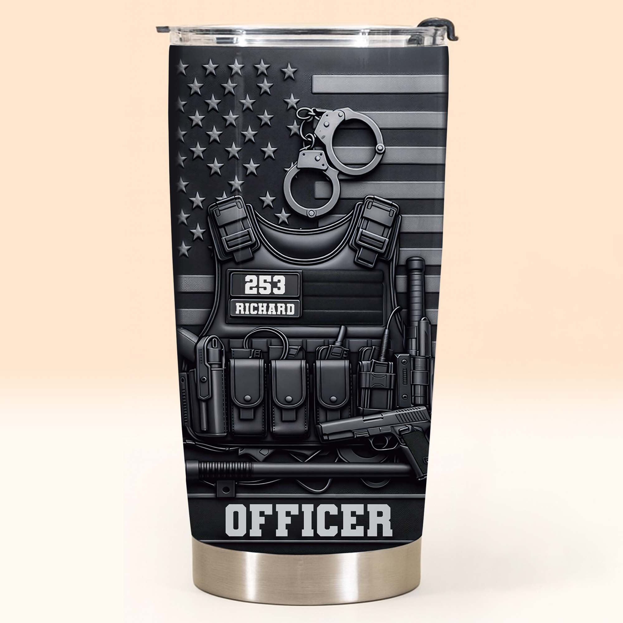 Officer Tactical Vest With American Flag And Handcuffs Design