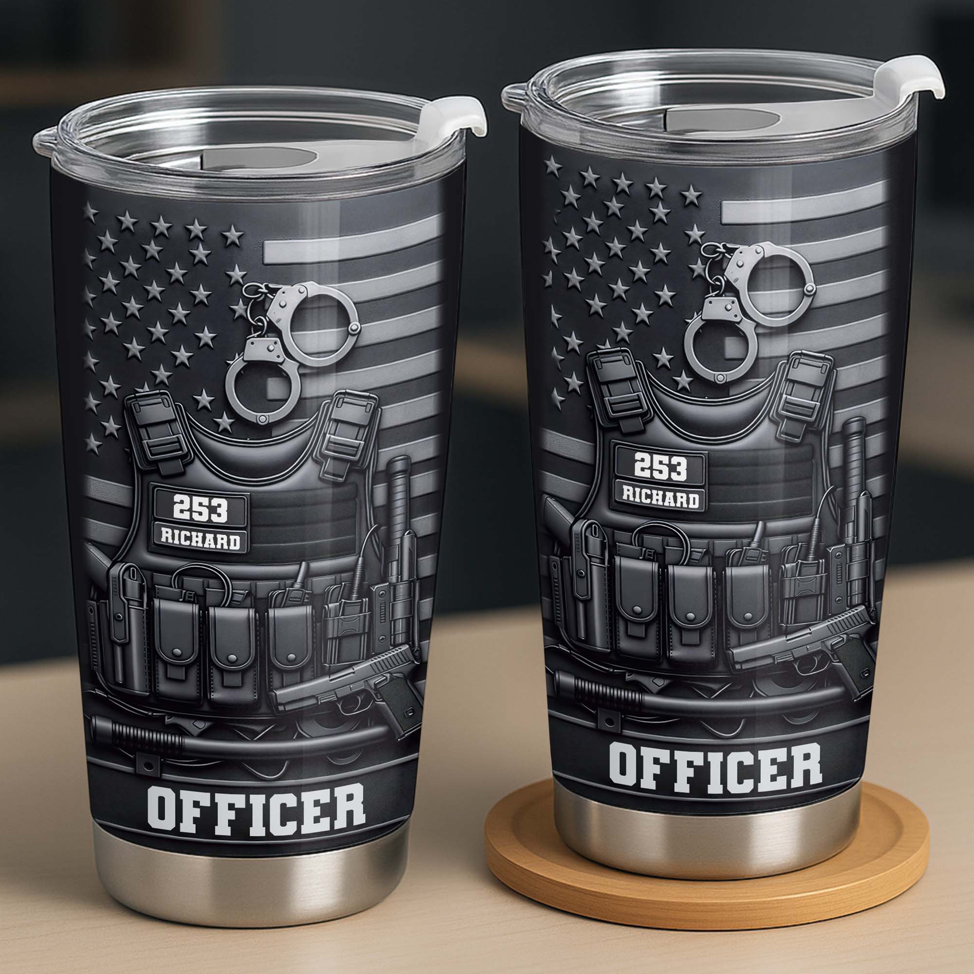 Officer Tactical Vest With American Flag And Handcuffs Design