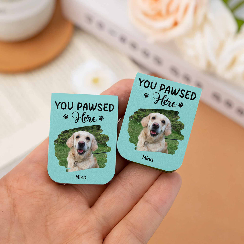 You Pawed Here, Bookmark With Dog and Paws - Personalized Custom Leather Bookmark - PET117_LBMARK