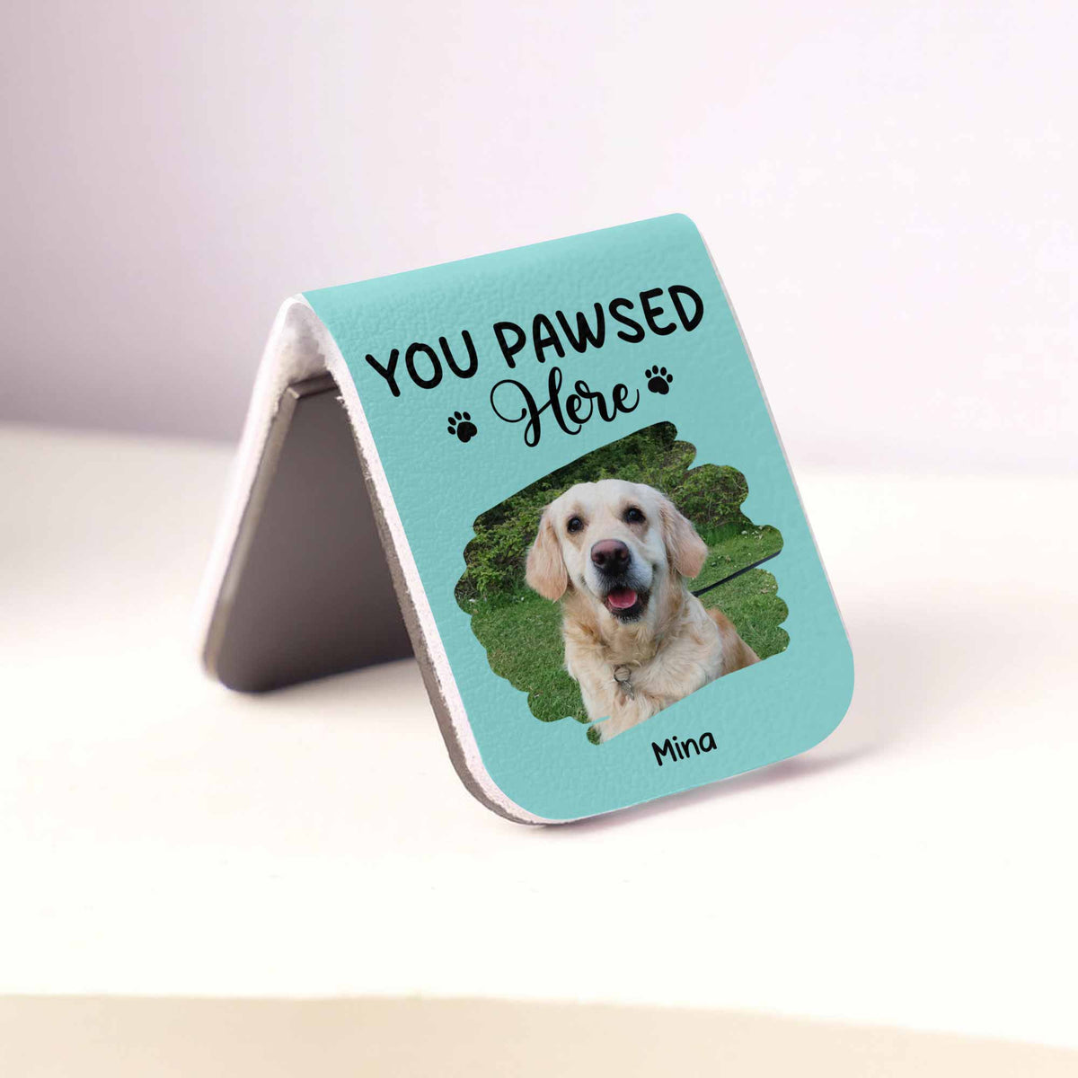 You Pawed Here, Bookmark With Dog and Paws - Personalized Custom Leather Bookmark - PET117_LBMARK
