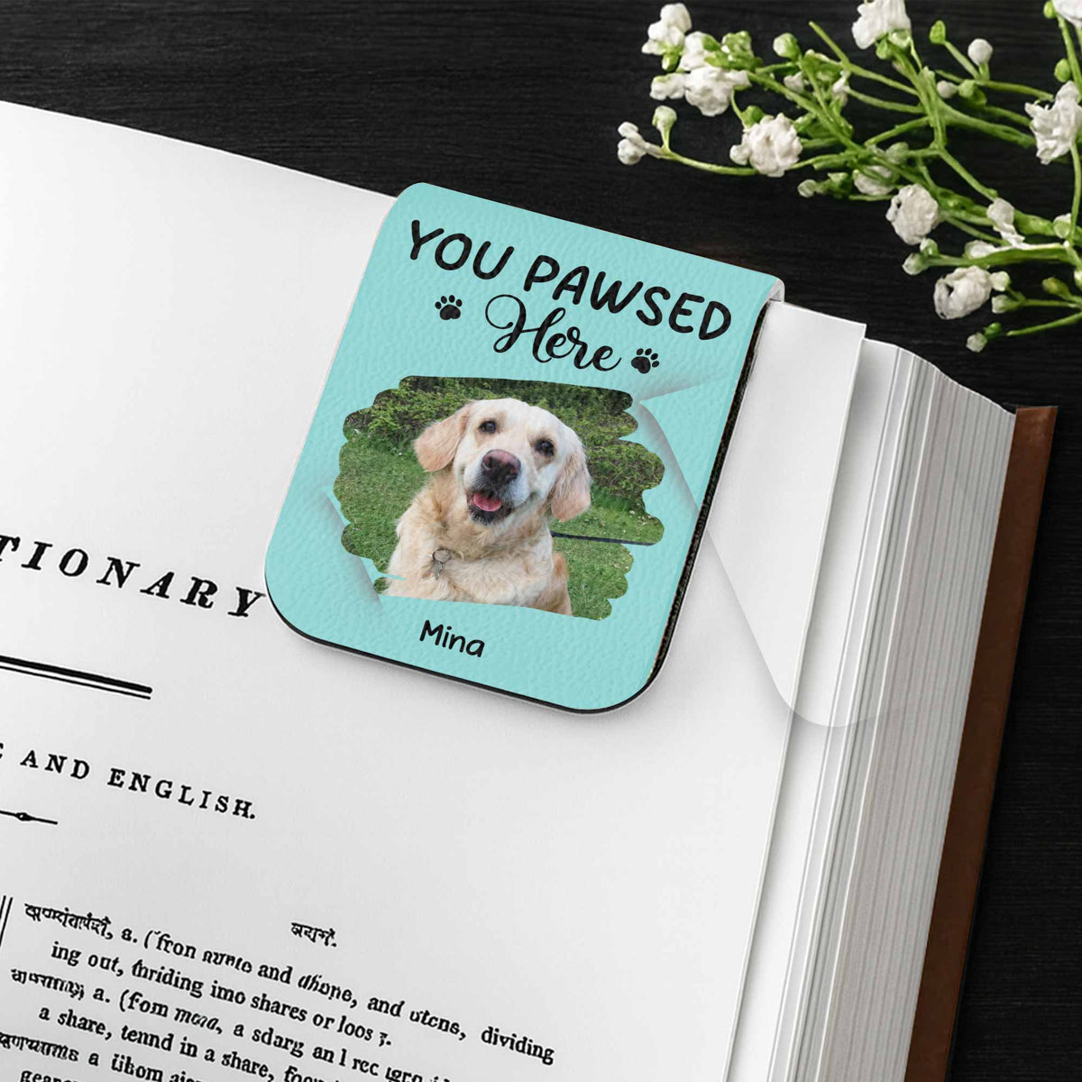 You Pawed Here, Bookmark With Dog and Paws - Personalized Custom Leather Bookmark - PET117_LBMARK