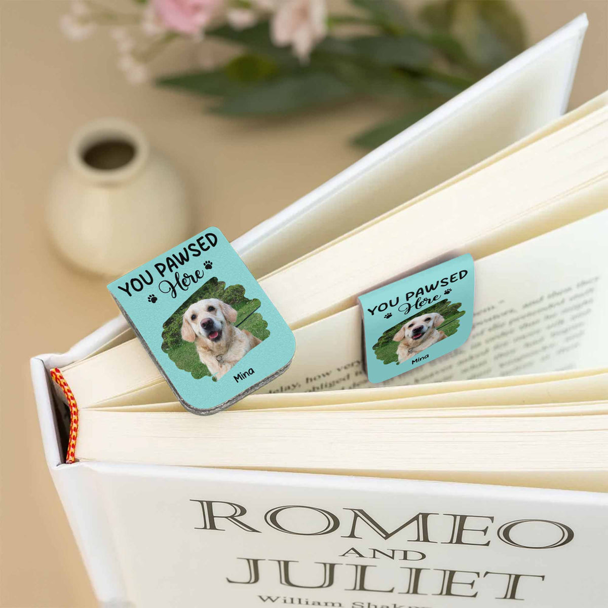 You Pawed Here, Bookmark With Dog and Paws - Personalized Custom Leather Bookmark - PET117_LBMARK