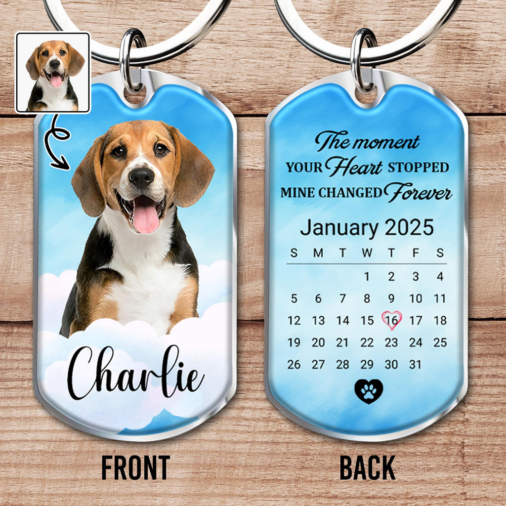 The Moment Your Heart Stopped Mine Changed Forever, Dog and Paw Print - Personalized Custom Keychain - PME033_KCH