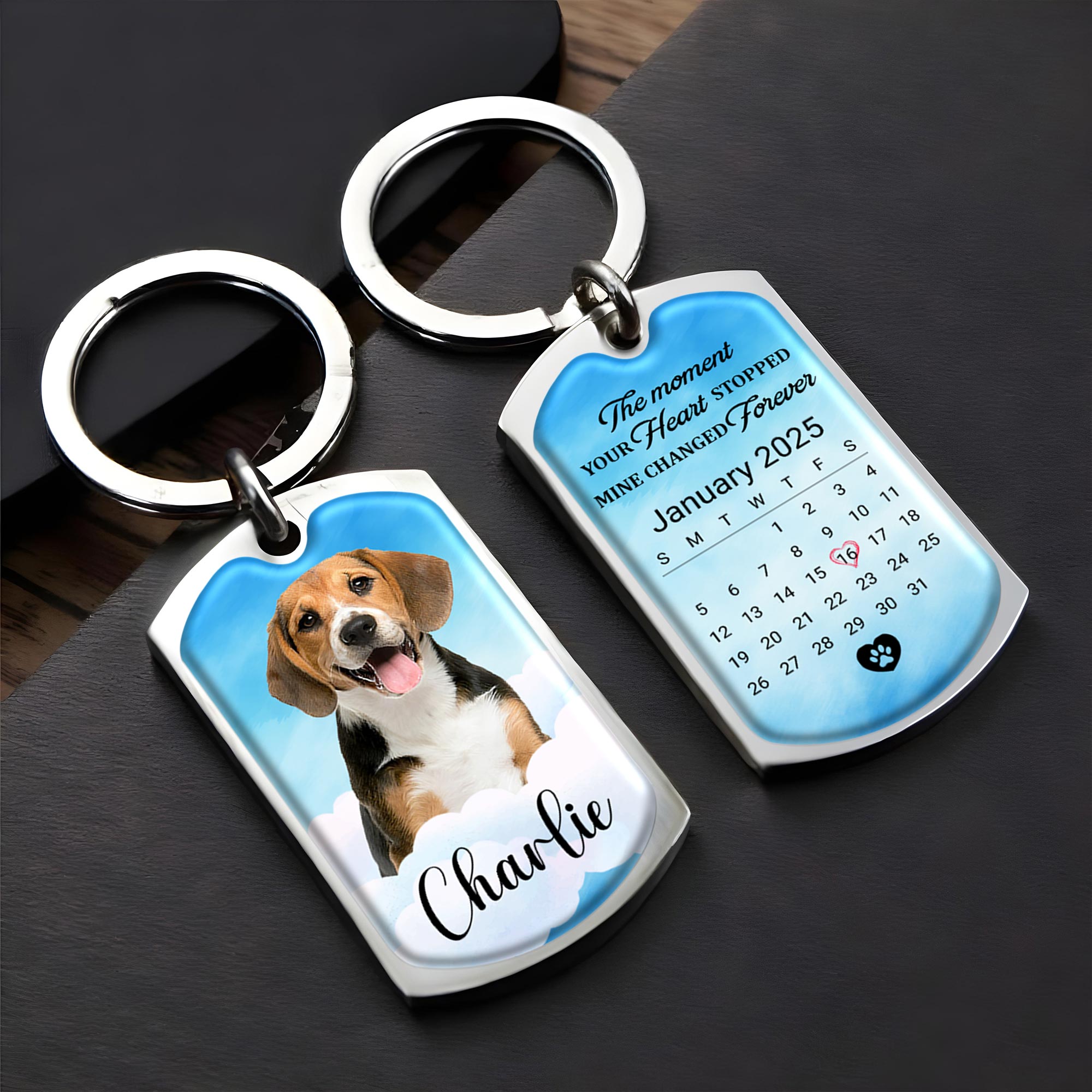 The Moment Your Heart Stopped Mine Changed Forever, Dog and Paw Print - Personalized Custom Keychain - PME033_KCH