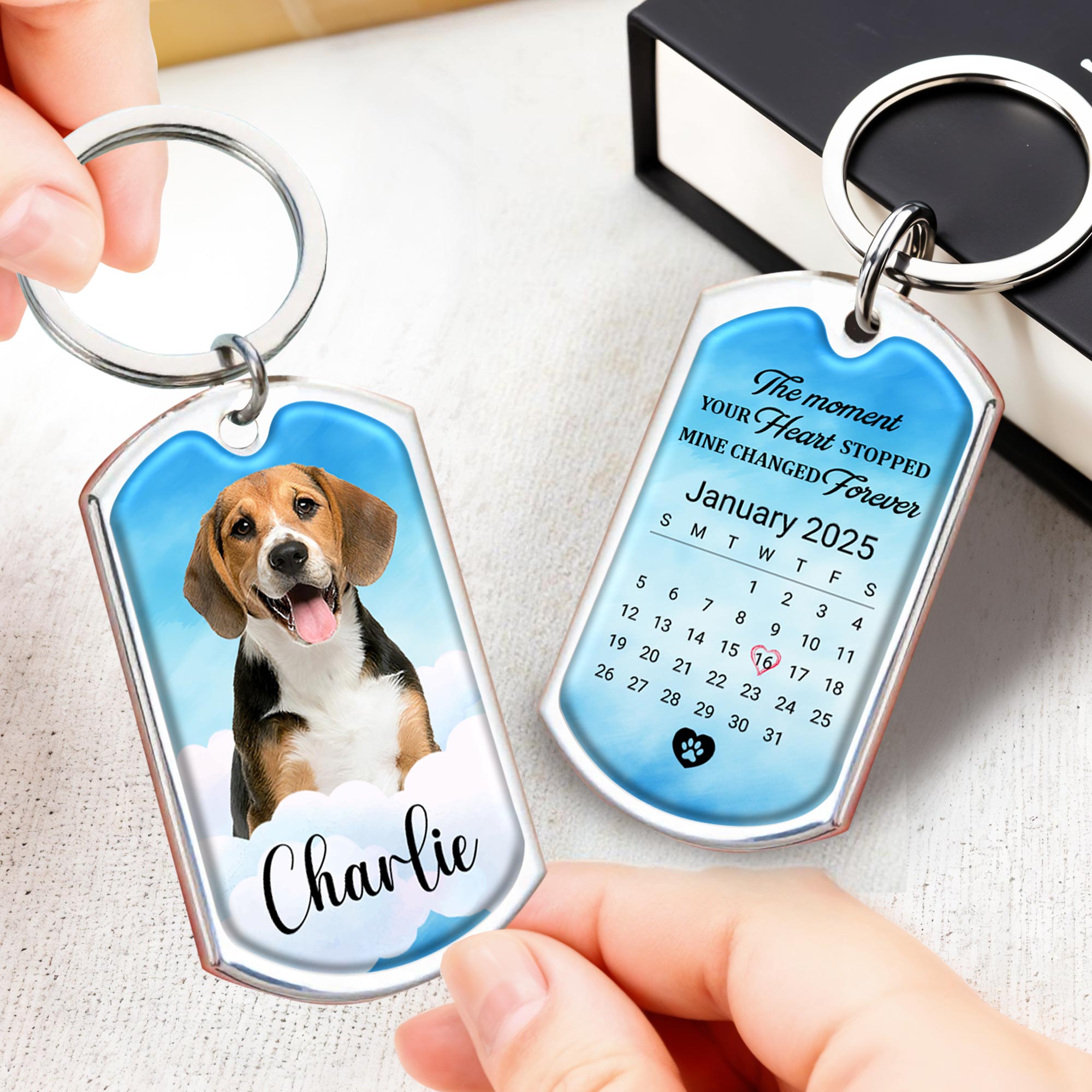The Moment Your Heart Stopped Mine Changed Forever, Dog and Paw Print - Personalized Custom Keychain - PME033_KCH