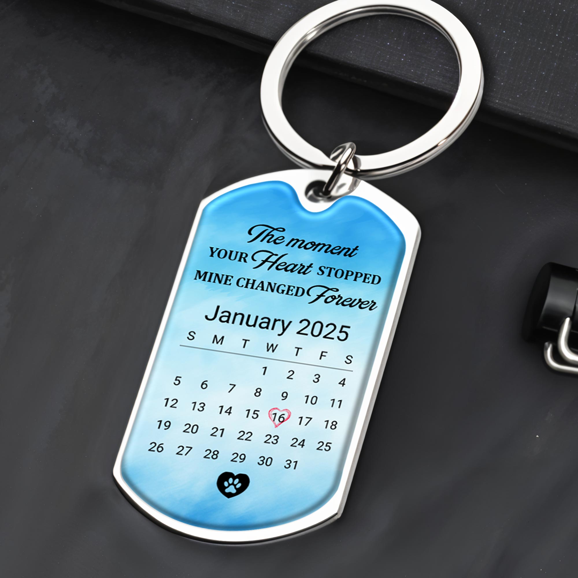 The Moment Your Heart Stopped Mine Changed Forever, Dog and Paw Print - Personalized Custom Keychain - PME033_KCH