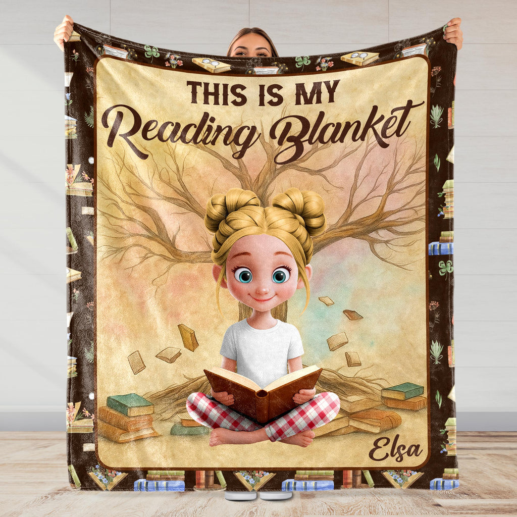 This Is My Reading Blanket With Books and Young Girl