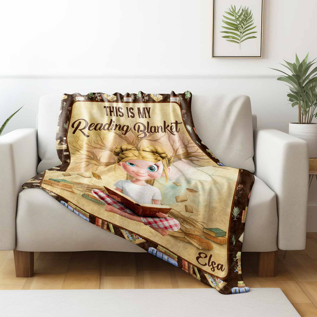 This Is My Reading Blanket With Books and Young Girl