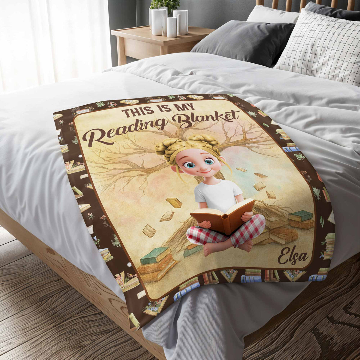 This Is My Reading Blanket With Books and Young Girl