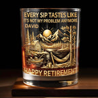 Happy Retirement, Mountains, Cabin, Lake And Sunset Design