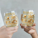 Cada Sorbo Sabe A Ya No Es Mi Problema Feliz Jubilación Palm Tree Beach - Personalized Stemless Wine Glass - RETIRE036_WIGL