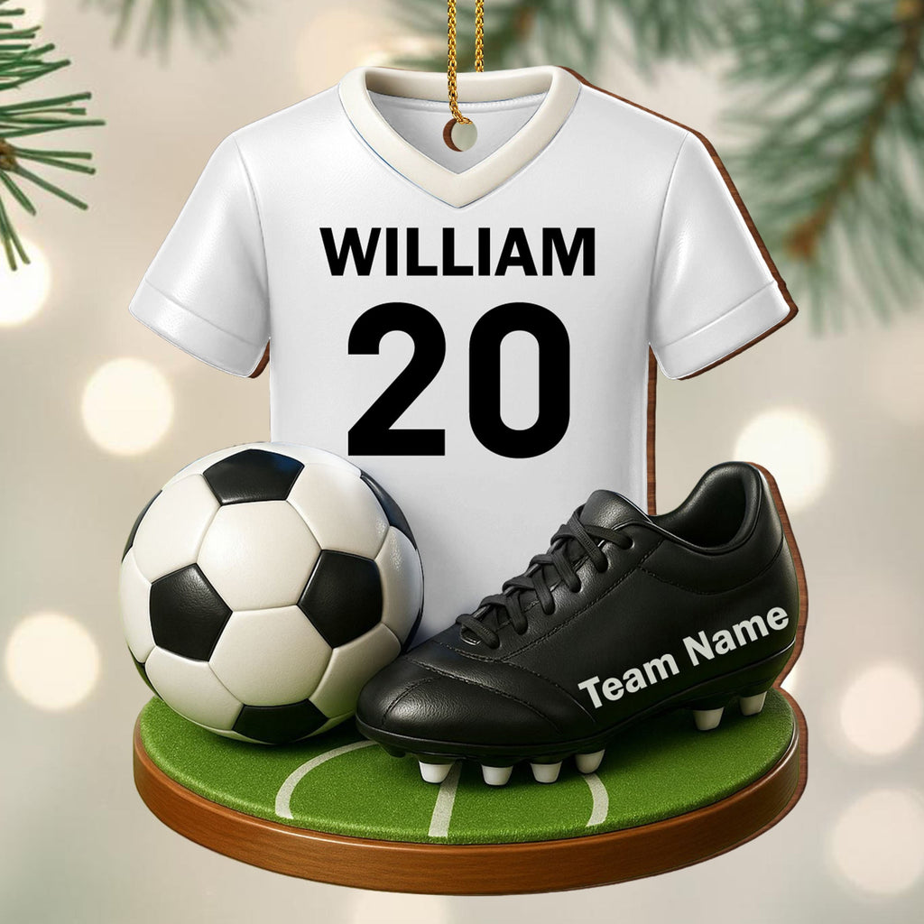 Celebrate Your Soccer Star, Soccer Jersey and Ball - Personalized Custom Wood Ornament, Custom Shaped - SPORT033_WDO