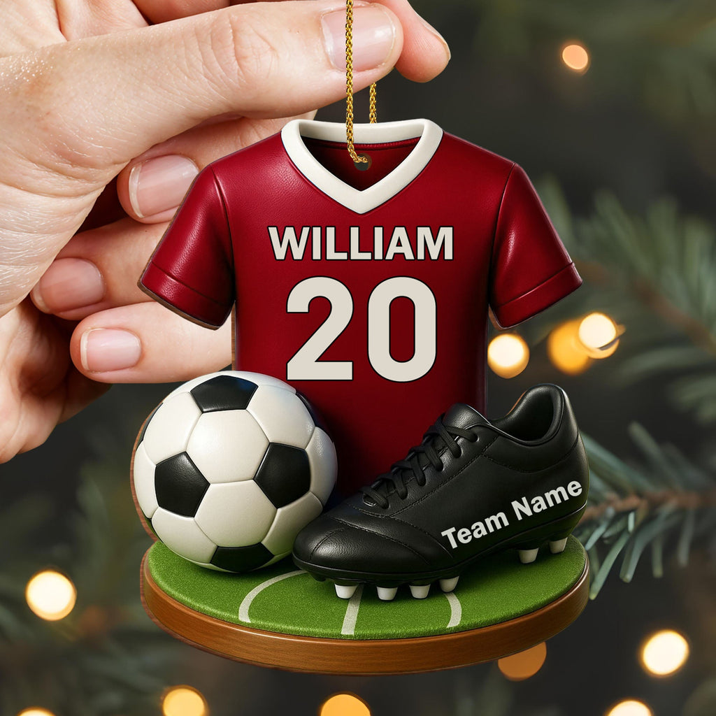 Celebrate Your Soccer Star, Soccer Jersey and Ball - Personalized Custom Wood Ornament, Custom Shaped - SPORT033_WDO