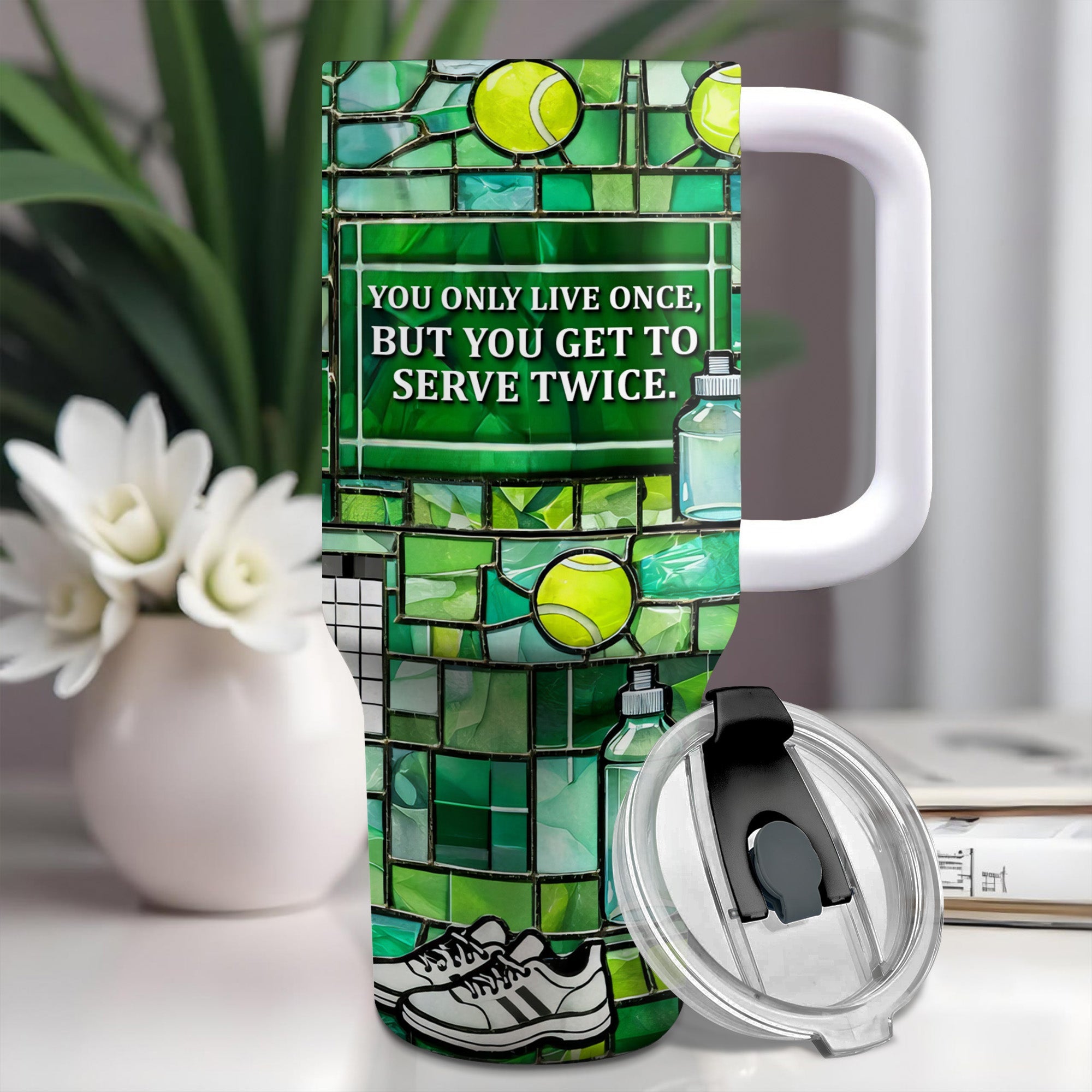 Stained Glass Tennis Racket And Balls Design