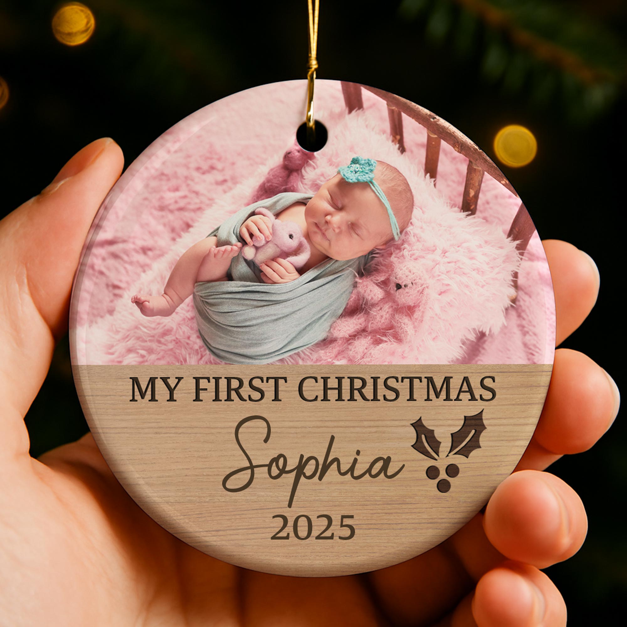 My First Christmas, Baby And Holly Berries Ornament