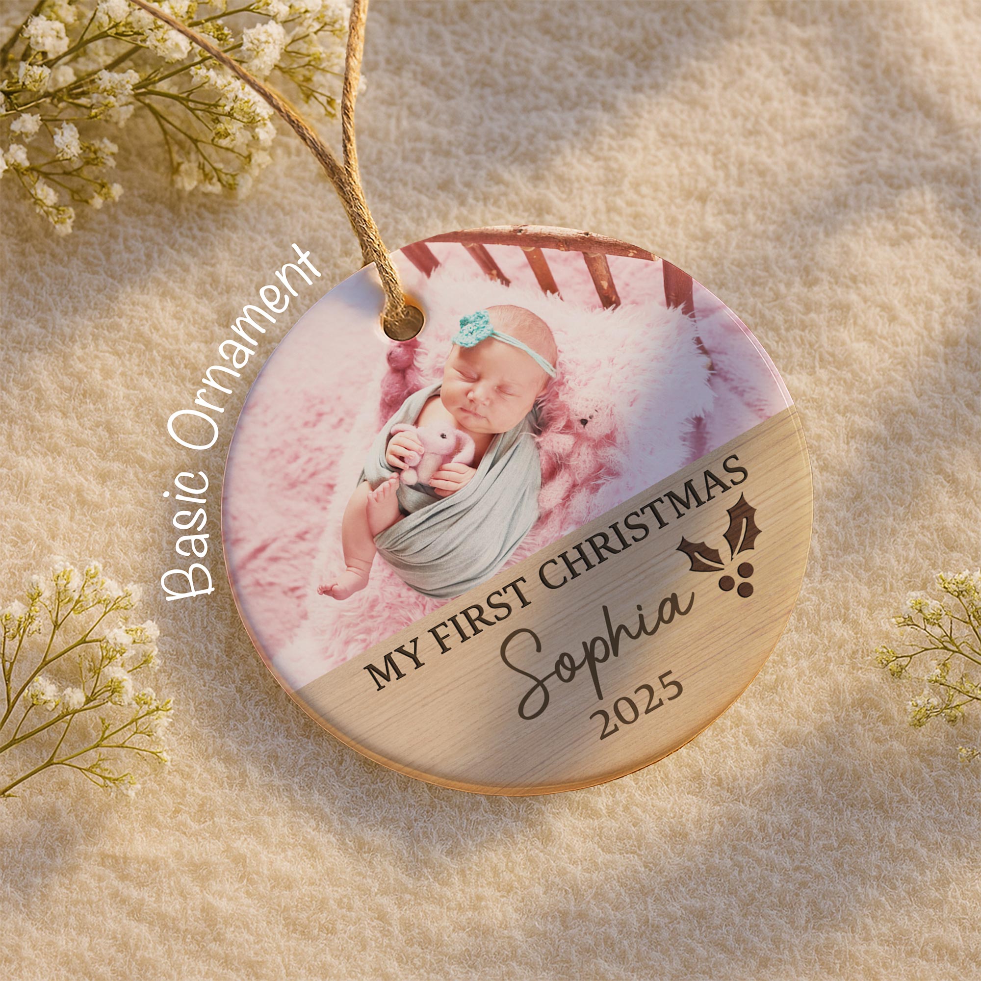 My First Christmas, Baby And Holly Berries Ornament
