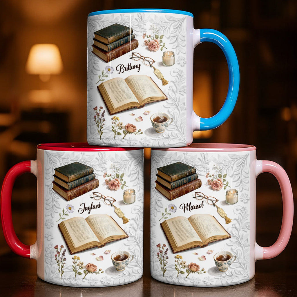 A Cozy Moment With Books And Flowers - Personalized Custom Accent Mug - BLV042_AMUG